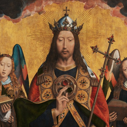 A depiction of Jesus surrounded by angels, affirming the existence of God.