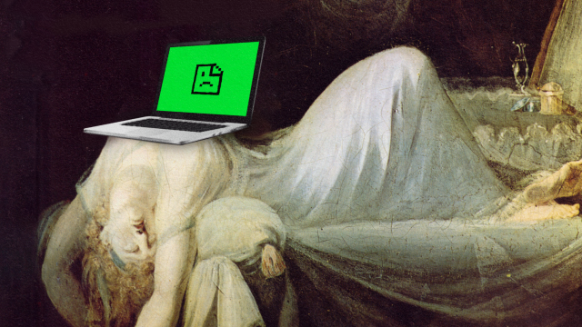 A woman reclining on a bed with a laptop, illustrating Gall's Law.