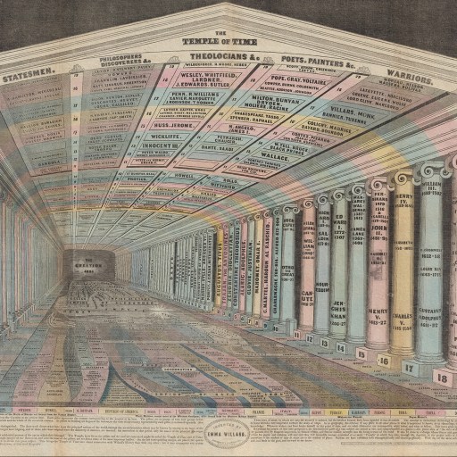 A drawing using the loci method depicting a tunnel with variably colored pillars.