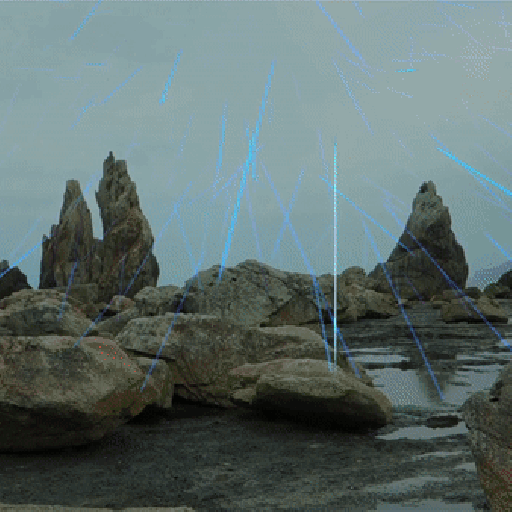 a group of rocks with blue light coming from them.