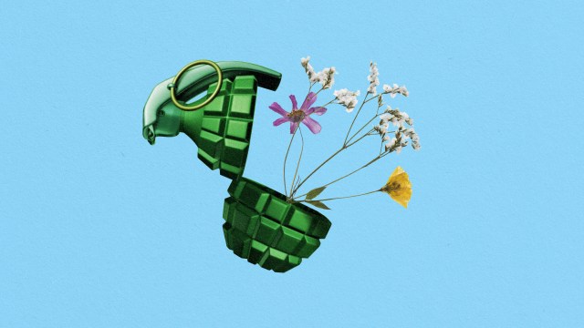 A pacifist's explosive, adorned with blooming flowers.