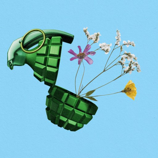 A pacifist's explosive, adorned with blooming flowers.