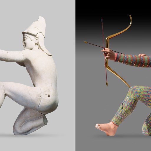 A Greek statue of a man with a bow and arrow.