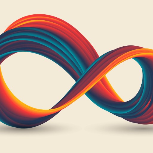 An infinity symbol with colorful swirls on a joyful background.