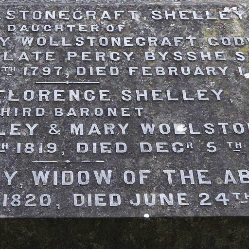 A gravestone with inscriptions on it related to Mary Shelley.