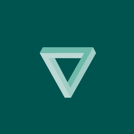 A successful green triangle logo on a dark background.