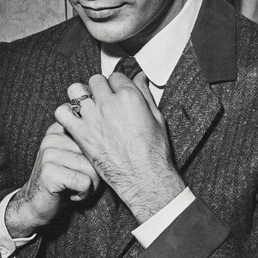 A successful man in a suit captured in a black and white photo.