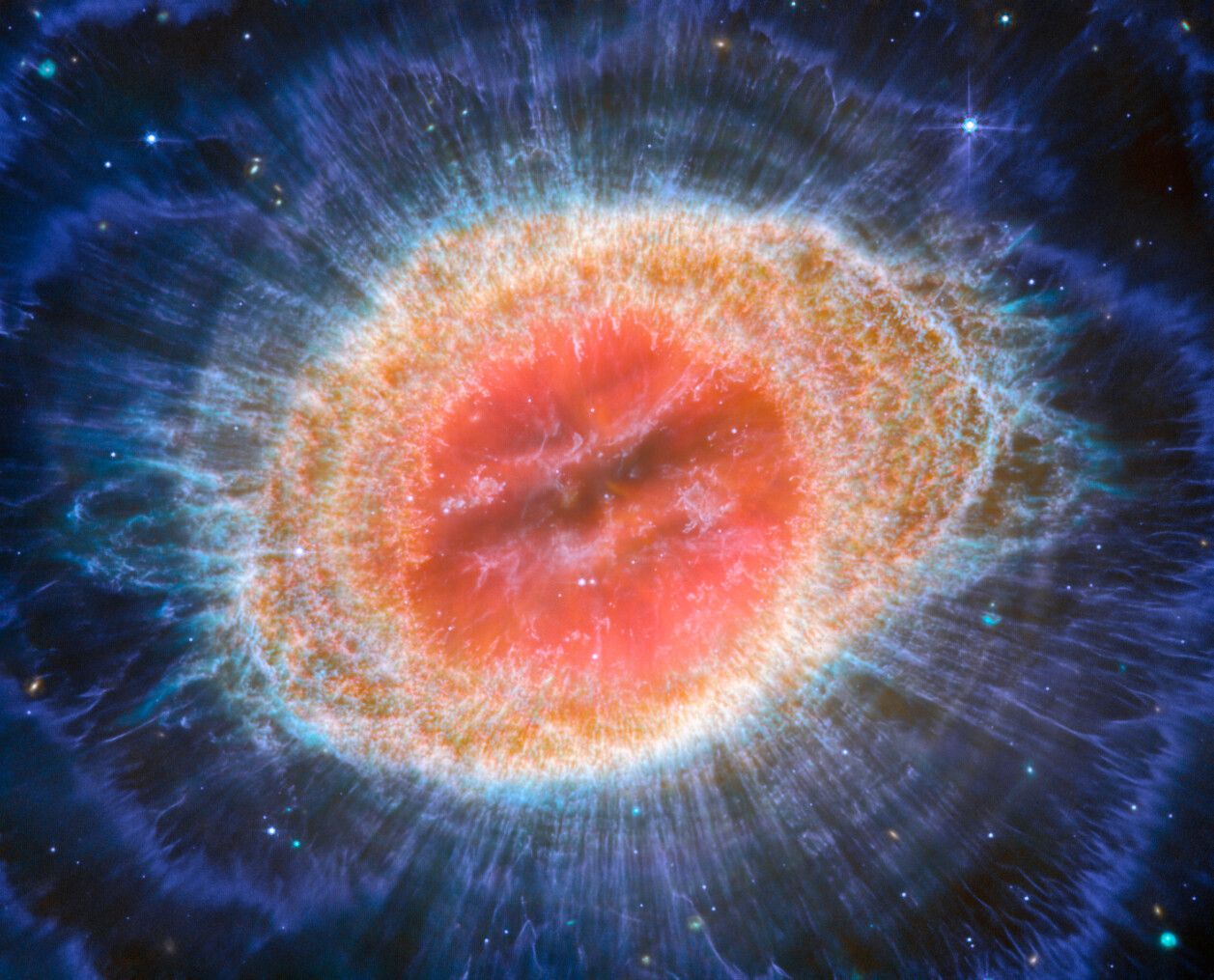 An image of a ring nebula in space.