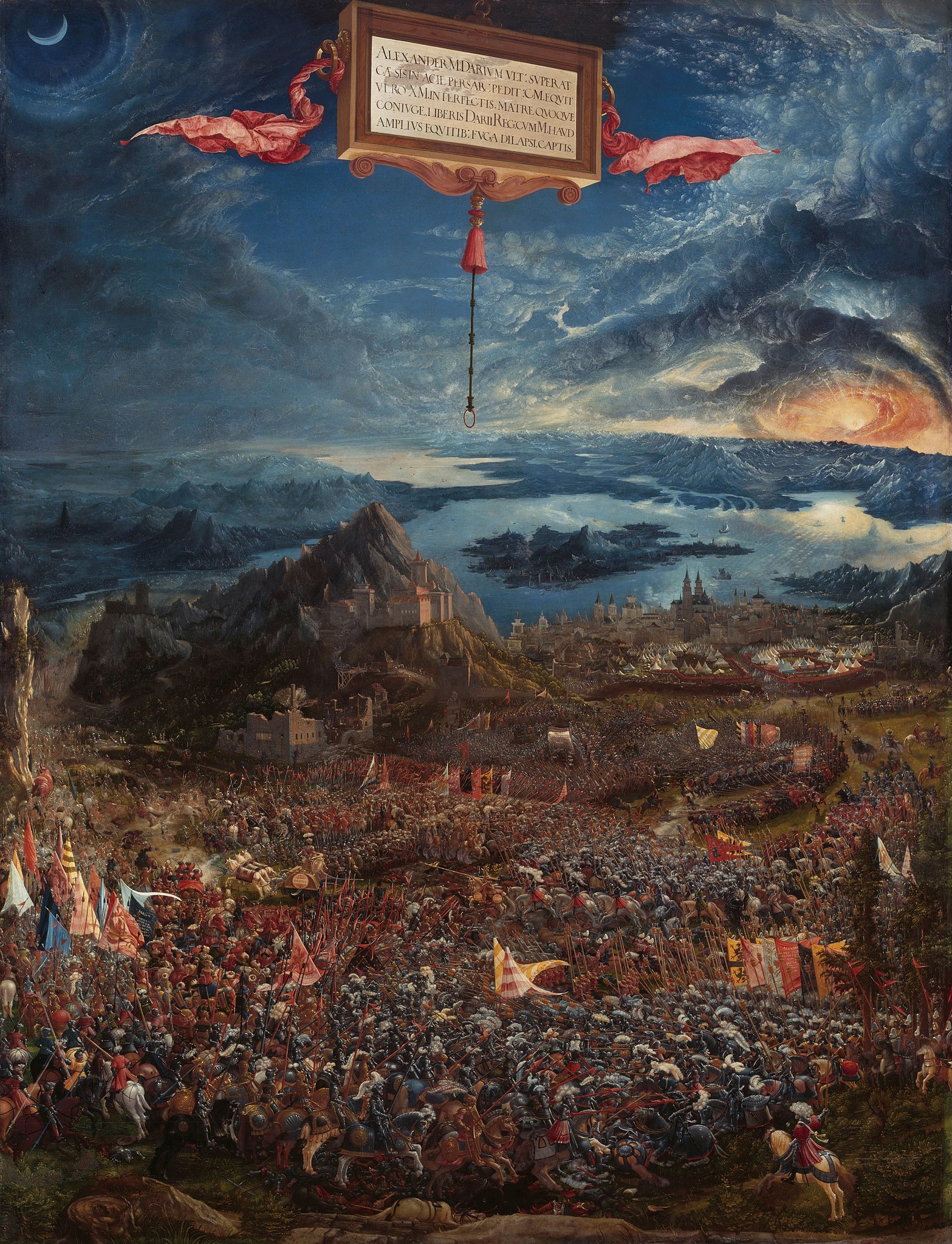 A renowned masterpiece depicting a grandiose battle scene featuring a multitude of individuals.