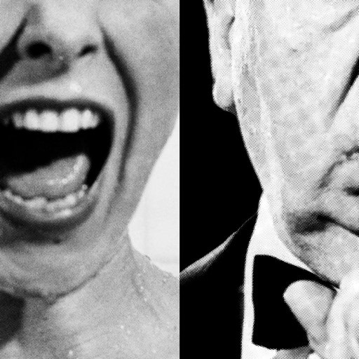 A still of Janet Leigh screaming in Alfred Hitchcock's 'Psycho' beside an image of Alfred Hitchcock holding a finger to his mouth as if shushing someone.