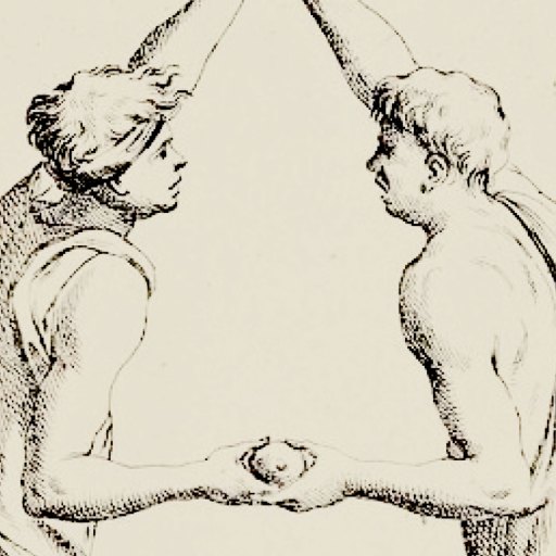 Two individuals stand facing each other, holding hands at waist level and touching hands above their heads, forming an arch shape with their arms.