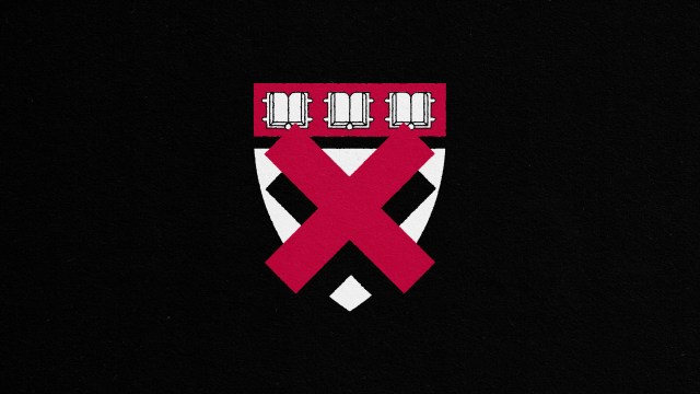 The Harvard crest displayed on a black background in the Ivy League.