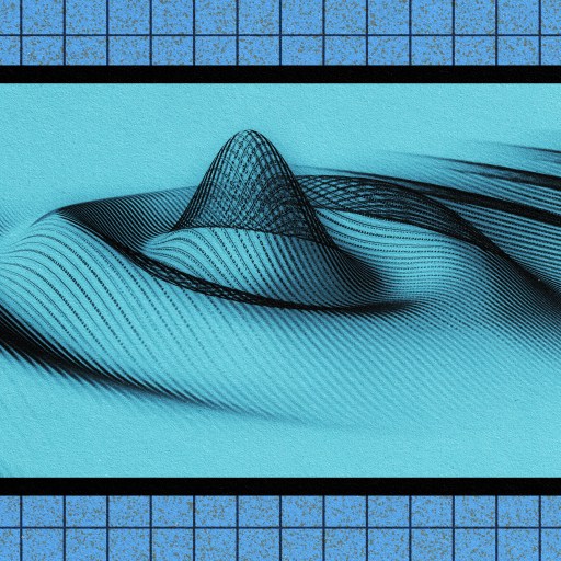 A black and white image of a quantum wave particle on a blue background.