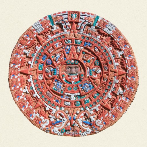 An aztec calendar on a white background.