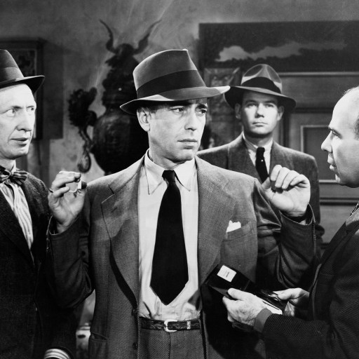 Three men in suits and hats talking to each other, uncovering plot holes.