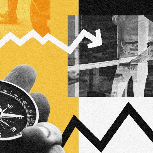 A person demonstrating leadership in the 2020s by holding a compass in front of a picture of a compass.