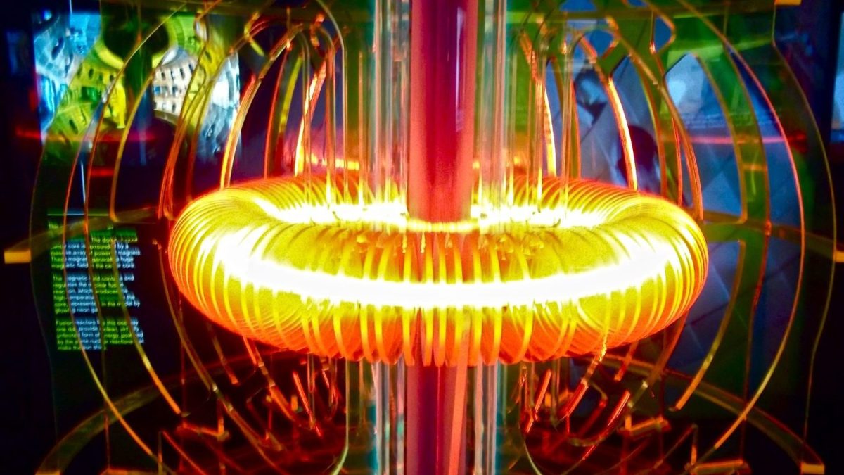 An image of a glowing ring in a dark room.