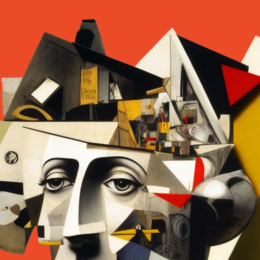 A painting of a woman with a hat on an orange background.