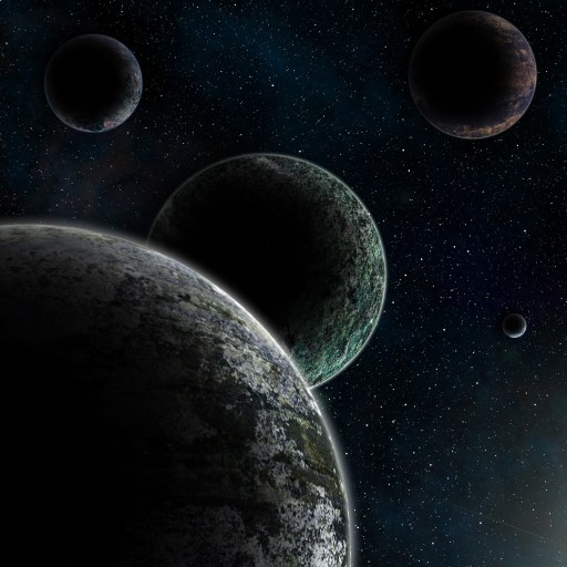 A group of planets in space with a sun in the background.