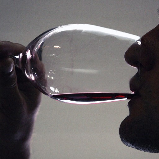 A man savoring a glass of red wine.