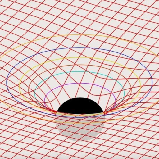 An image of a black hole in the middle of a grid.