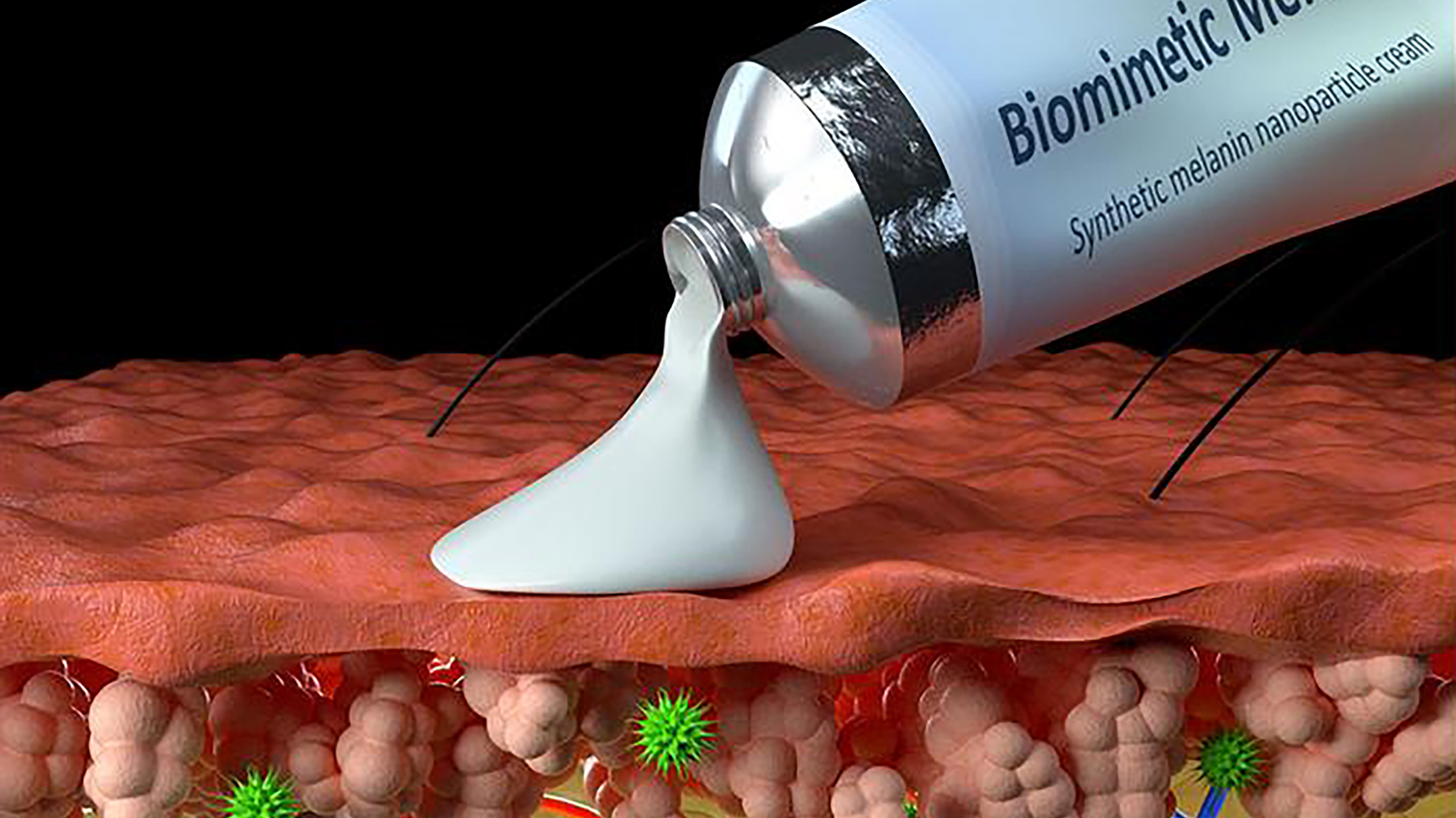 A liquid is being poured onto a piece of skin.