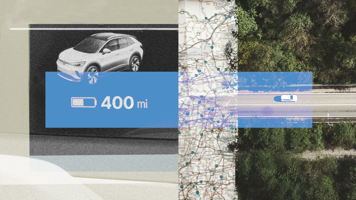 An image of an EV car with a map on it.