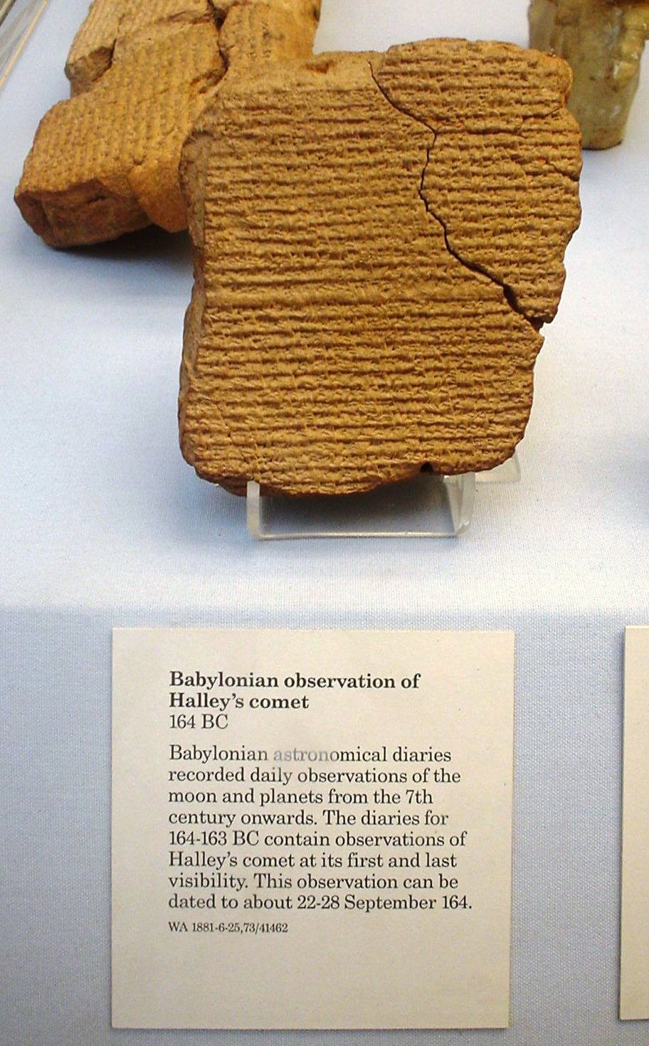 Halley's comet inscriptions on display in an Egyptian museum.