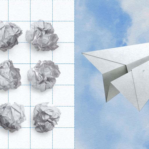 A failure of a paper airplane constructed from crumpled paper.
