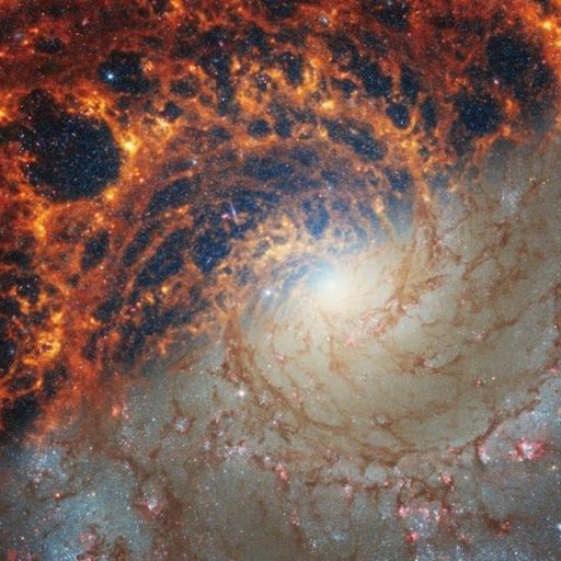 An image of a spiral galaxy taken by the JWST in space.