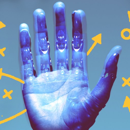 A blue hand with arrows on it.