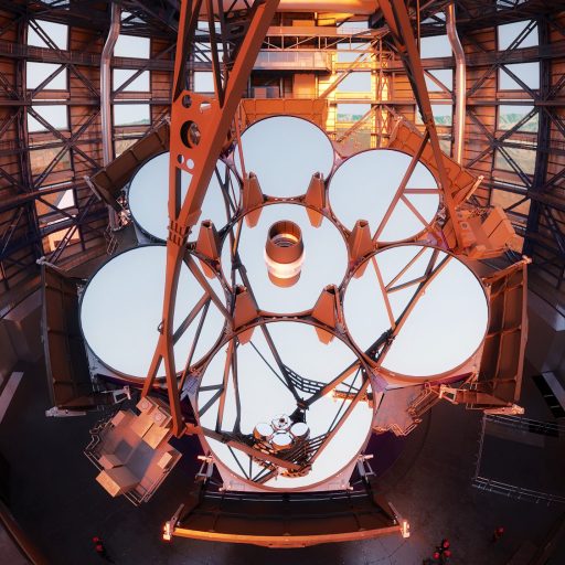 An image of the future of US astronomy with a large telescope inside a building.