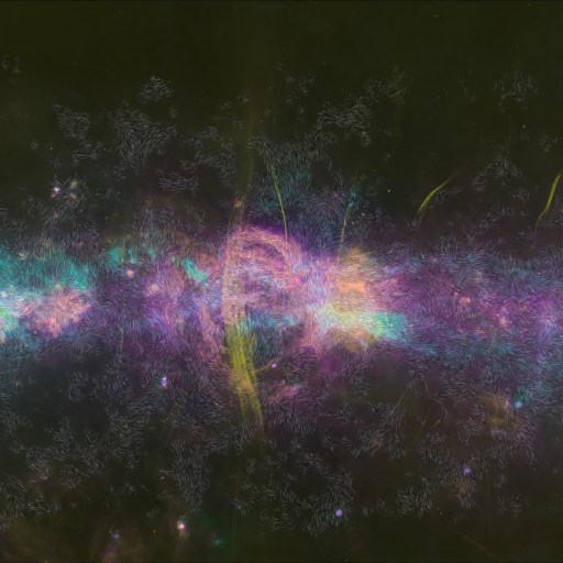 A composite image of the milky way galaxy showing colorful interstellar dust and gas with star fields.