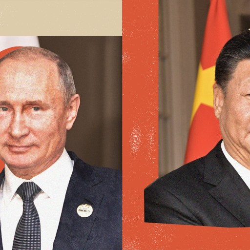 Collage of Vladimir Putin and Xi Jinping.