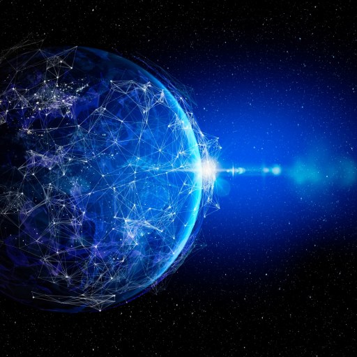 Digital illustration of earth with glowing network connections across a starry space background, symbolizing global communication values.