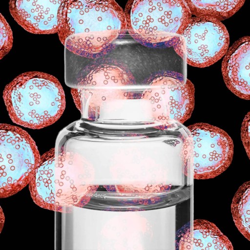 Transparent perfume bottle surrounded by floating pink spheres with intricate patterns on a dark background.