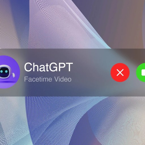 A Facetime Video call screen showing an incoming call from "ChatGPT" with an AI icon, featuring a red decline button and a green accept button.