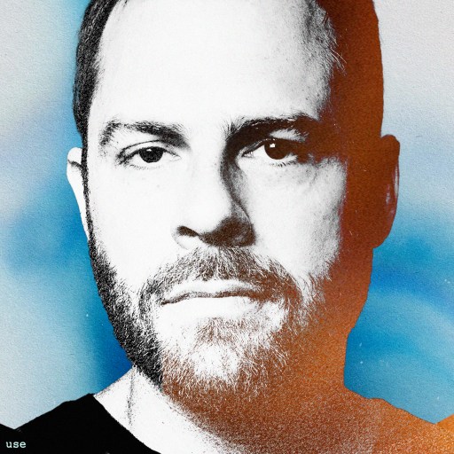 A monochrome portrait of a man against a blue gradient background, evoking the intense drama of House of the Dragon. Features partial text overlays on the left and right sides.