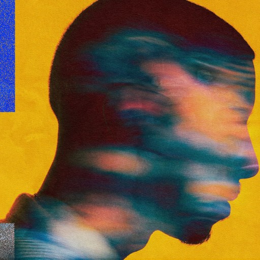 A blurred profile of a person's face appears against a vibrant yellow background representing an abstract sense technostress.