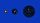 Three circles of increasing size, each containing images of distant stars and galaxies, set against a solid blue background.