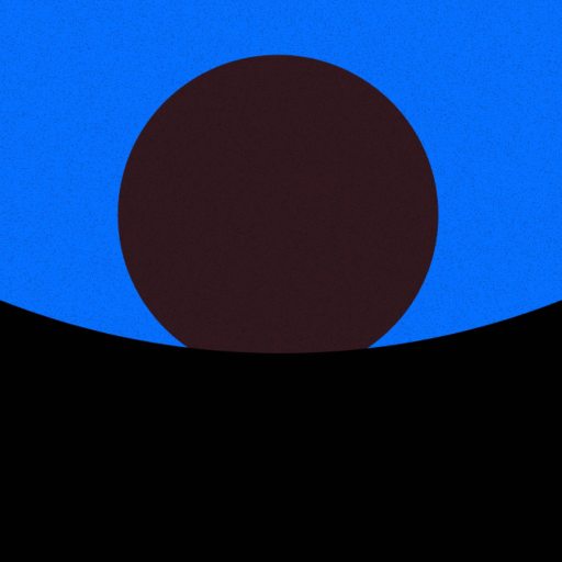 Abstract image resembling a stylized blue and black eye with a white background and a large black semicircle at the bottom.