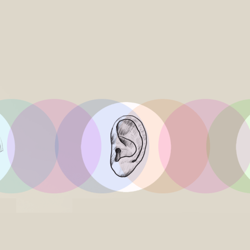 Illustration featuring an eye, an ear, and a hand, each encircled by overlapping multicolored circles.