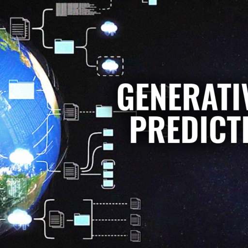 Illustration comparing generative and predictive AI with a visual of Earth connected to digital data icons.
