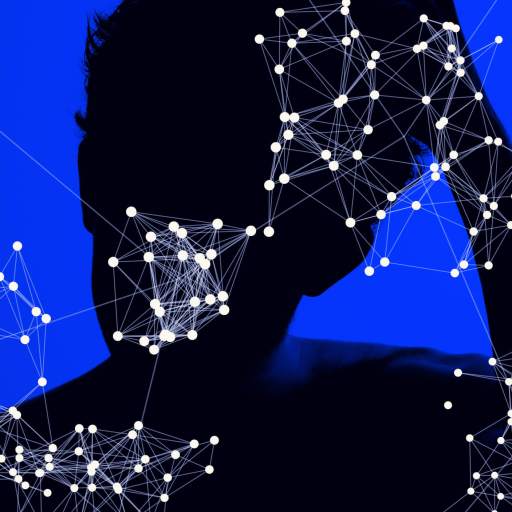 Silhouette of a person against a blue background, overlaid with white node and line networks.