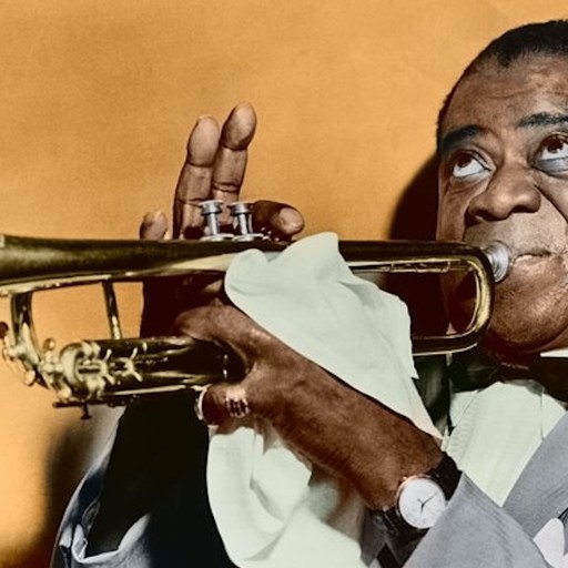 A person in a suit embodies the Five Ps—poise, precision, performance, presentation, and passion—as they play a trumpet and hold a cloth against a plain background.