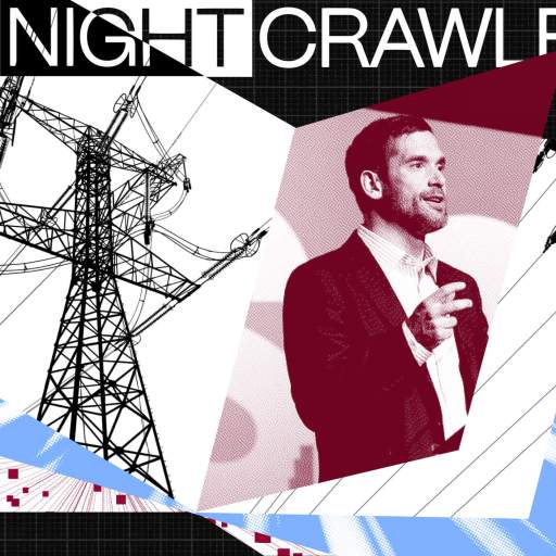 Collage of a man speaking, an electricity pylon, and the title "The Nightcrawler" on a graphic background, hinting at the integration of next-gen AI.
