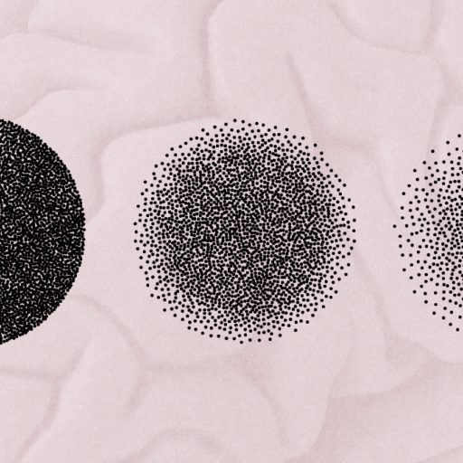 Three circles formed by dots of varying density, from high on the left to low on the right, evoke a sense of balance in their abstract environment against a light background.