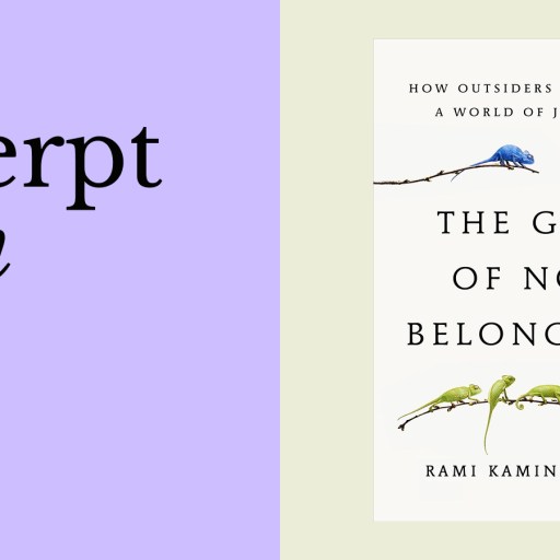 Book cover of "The Gift of Not Belonging" by Rami Kaminski, MD, featuring five birds on a branch and the subtitle “How outsiders and otroverts thrive in a world of joiners.”.