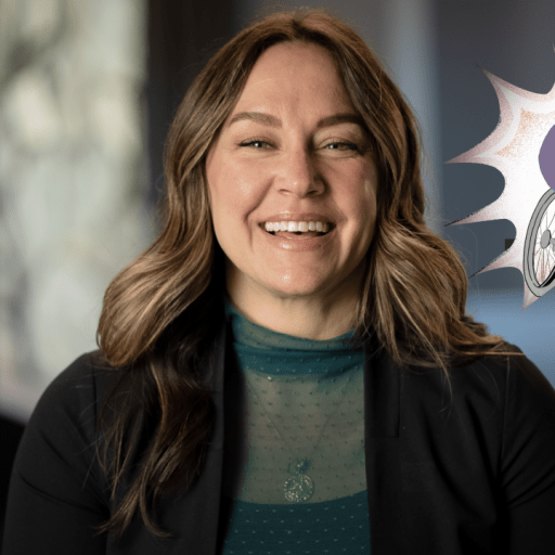 A woman smiling at camera.