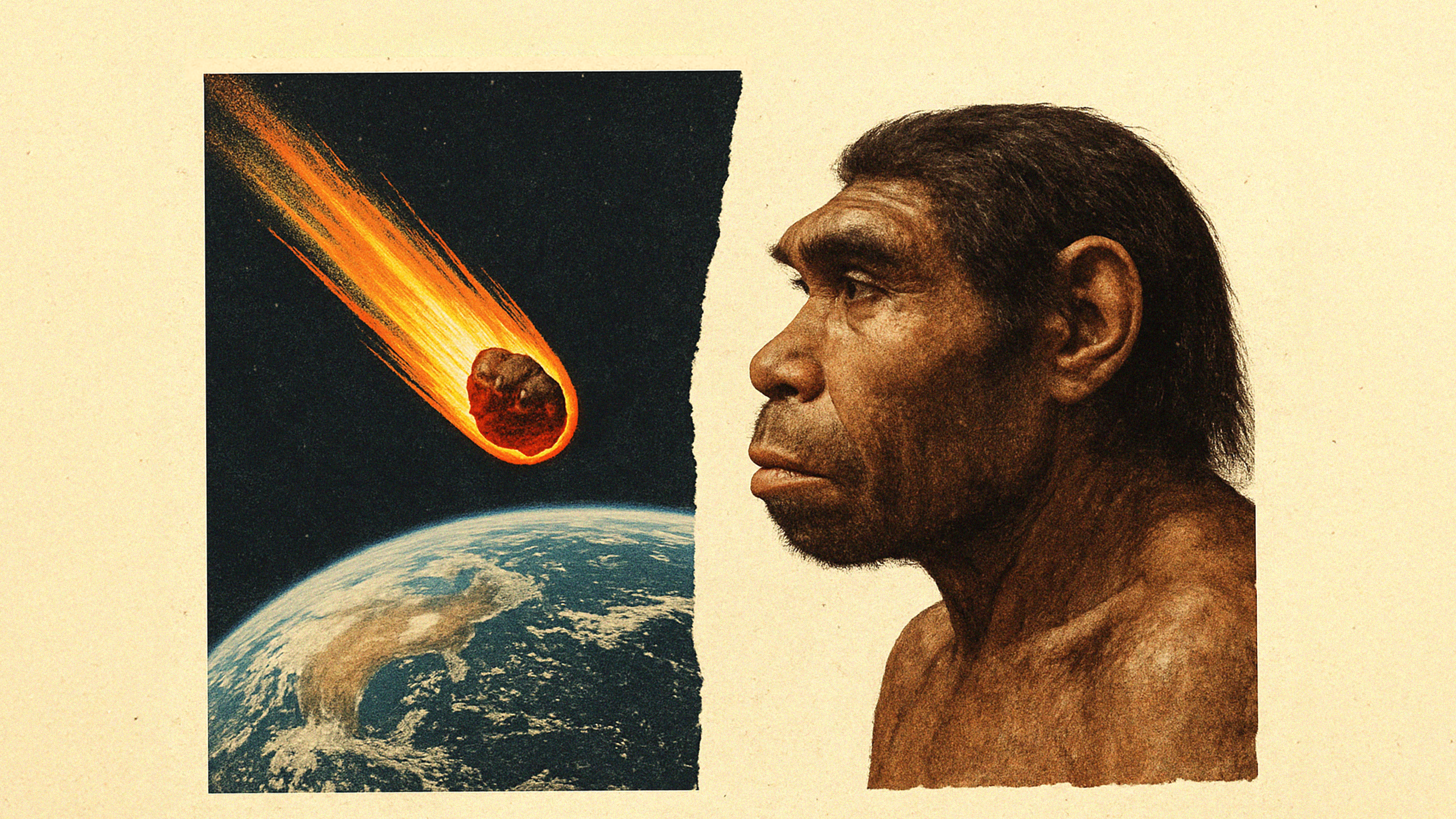 A man looking at a meteorite.
